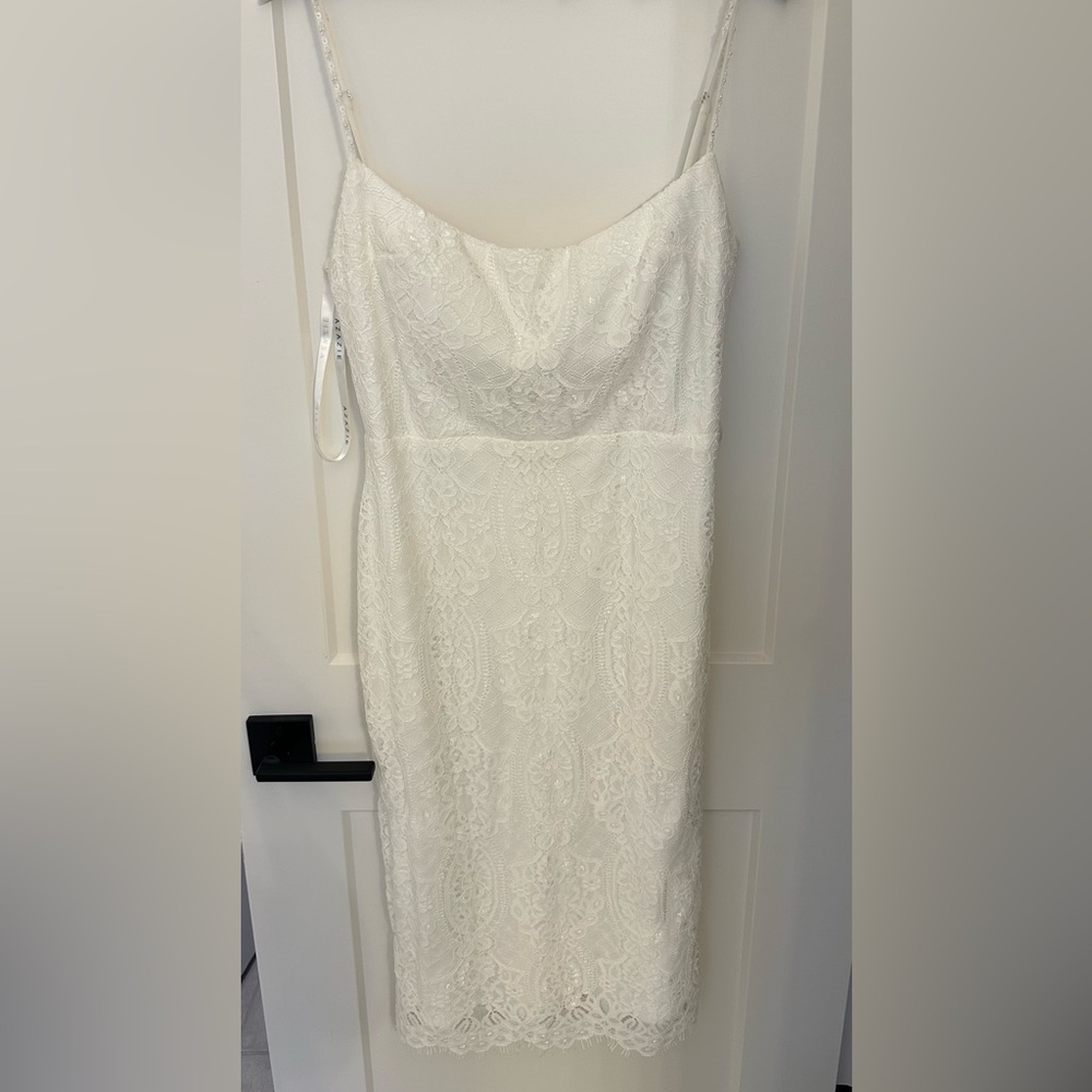 Azazie Strapless Cream Lace Dress
